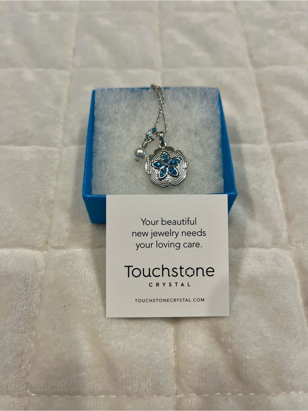 Touchstone Crystal Silver sea treasure Pendant Necklace with Blue Stones